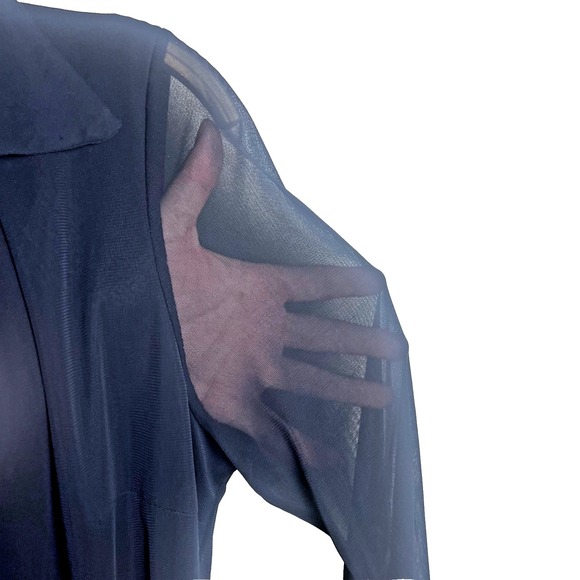 Vintage Y2k Black Sheer Mesh Long Sleeve Dress Pockets Whimsigoth L Petite - Picture 4 of 9